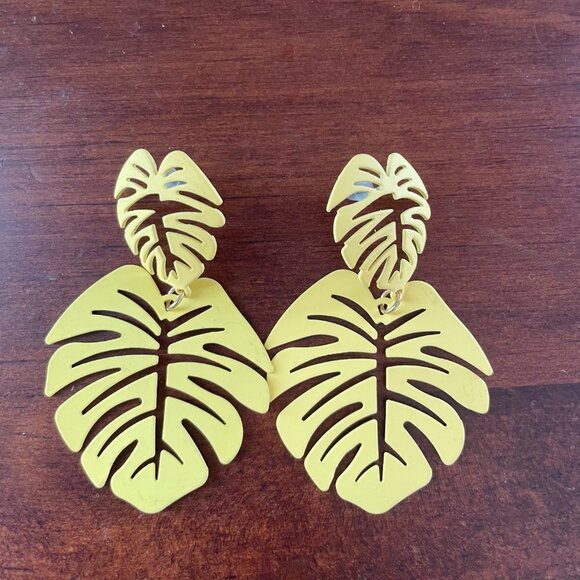 Bundle 3 for $12 Yellow monstera leaf earrings. - Picture 2 of 2